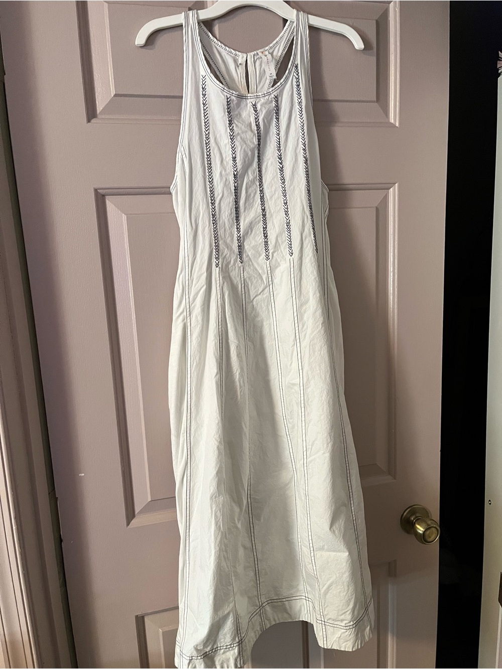 Sleeveless White Maxi Dress with Vertical Stitch Detail